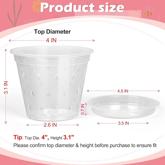 Orchid Pot, 6 Pack 4 Inch (Top Diameter) Clear Orchid Pots with Holes and Saucers for Repotting, Breathable Slotted Plastic Orchid Planters with Drainage for Root Health Indoor Outdoor