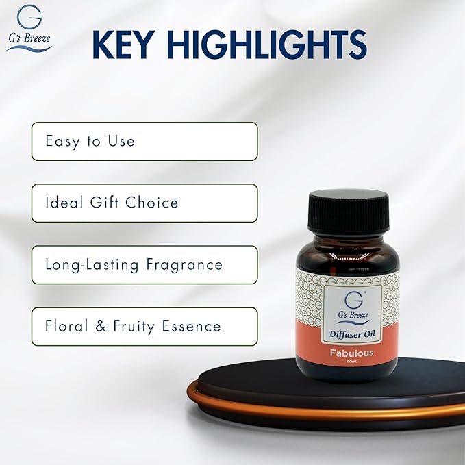 G's Breeze Fabulous Diffuser Oil Refill - Luxurious, Floral & Fruity Essence - Long-Lasting Fresh Scent - Elegant & Portable, Sophisticated Aroma - Warm Fragrance for Home and Office - 60 ML