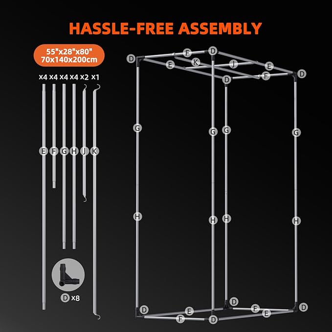 Spider Farmer 4.6x2.3x6.6 Grow Tent Pro-Grade, 55"x28"x80", with Observation Window and Floor Tray, 1680D Thicken Mylar Canvas, 4x2 for Indoor Hydroponic Growing for SF2000, SE4500, G4500