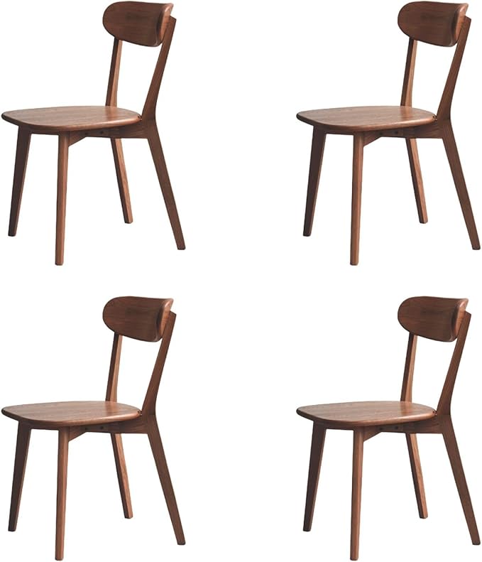 Mid Century Oak Wood Dining Chairs Set of 4, 100% Solid Wood Kitchen Chair with Rounding Edges & Curved Backrest, Modern Armless Accent Dining Chairs for Kitchen Dining, Walnut