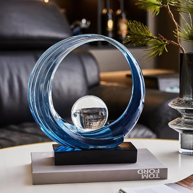 Blue Wave Resin Origami Statue Modern Abstract Home Decoration Sculpture Abstract Office Desk Center Art Statue Family Bedroom Living Room Blue Art Decoration (A-Blue)