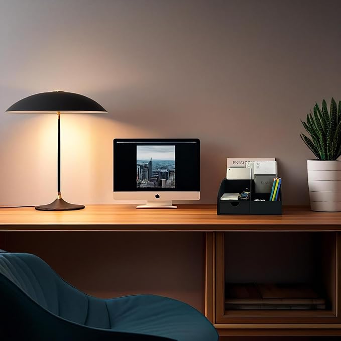 UnionBasic Desk Organizer - Multifunctional Leather Desktop Pen Holder Storage Box - Business Card/Pen/Pencil/Mobile Phone/Stationery Holder, Black Revised