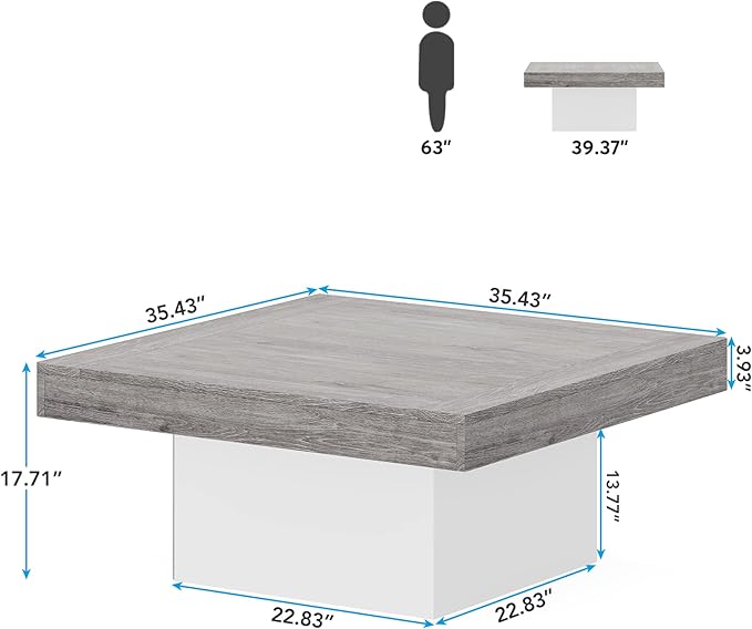 Tribesigns Coffee Table Square LED Center Table Engineered Wood Low Coffee Tables for Living Room (Grey+White)