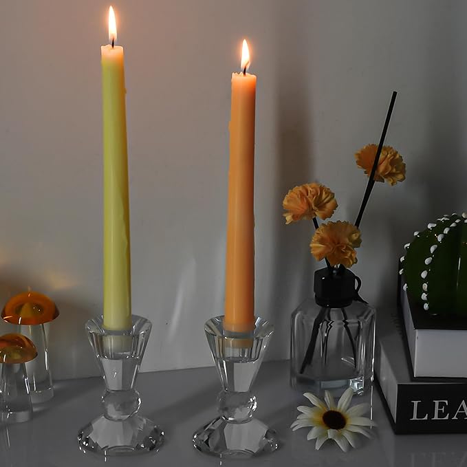 Crystal Candle Holders Set of 2,Pillar Candlestick Holders, Ultra Elegant & Modern Centerpiece Home Décor,Wedding