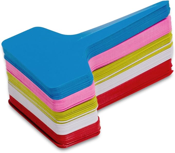 KINGLAKE Plant Labels,100 Pcs Multicolor Waterproof Plastic Plant Tags T-Type Nursery Garden Labels 6 x10cm,5 Colors