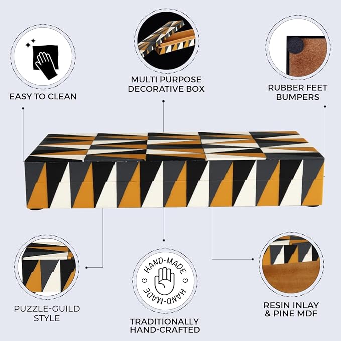 Handicrafts Home Handmade Puzzle Collection Decorative Jewelry Box Organizer – Keepsakes, Trinkets, and Home Decor – Antique Coffee Table Storage, Memory Box, Farmhouse Style Decor Guild, 12x6x2