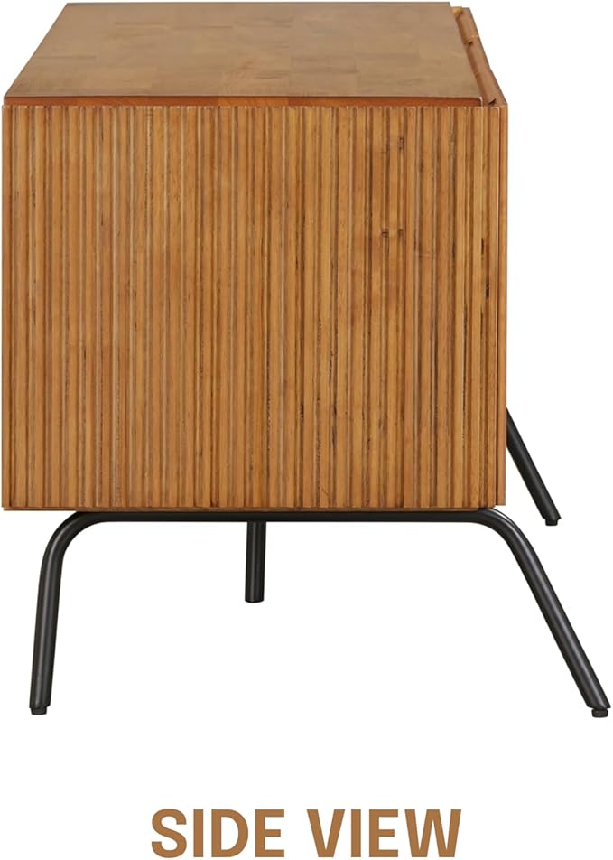 NTC Veil TV Stand with 3 Doors for TVs up to 60’’, Media Console with Vertical Groove Design and Metal Legs, Modern Entertainment Center for Living Room and Bedroom, Effortless Assembly, Teak Look