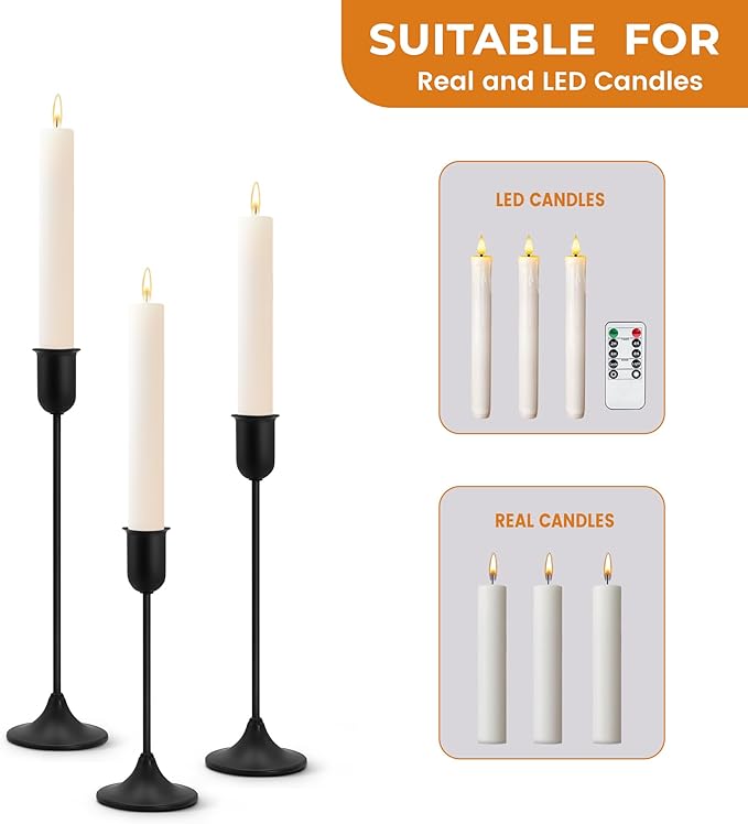 6 Pcs Black Candle Holders Set, Vintage Home Decor – Modern Taper Candlestick Holders for Wedding, Table Centerpieces – Great Gift for Halloween Decor,Thanksgiving Day & Christmas Season