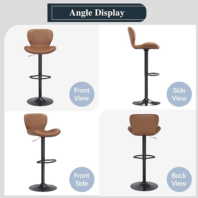 SUNLEI Swivel Swivel Bar Stools Set, Barstools Counter Height with Shell Shaped Backrest, Adjustable Moder Stools Pu Leather Bar Stool for Kitchen Counter, Island, Bars, Dining Room(Brown, Set of 6)