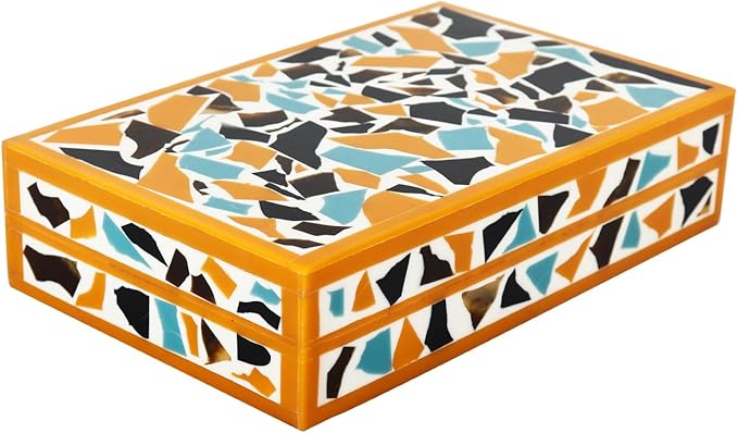 Handicrafts Home Handmade Mosaic Collection Decorative Jewelry Box Organizer – Keepsakes, Trinkets, and Home Decor – Antique Coffee Table Storage, Memory Box, Farmhouse Style Decor Gold, 8x5x2