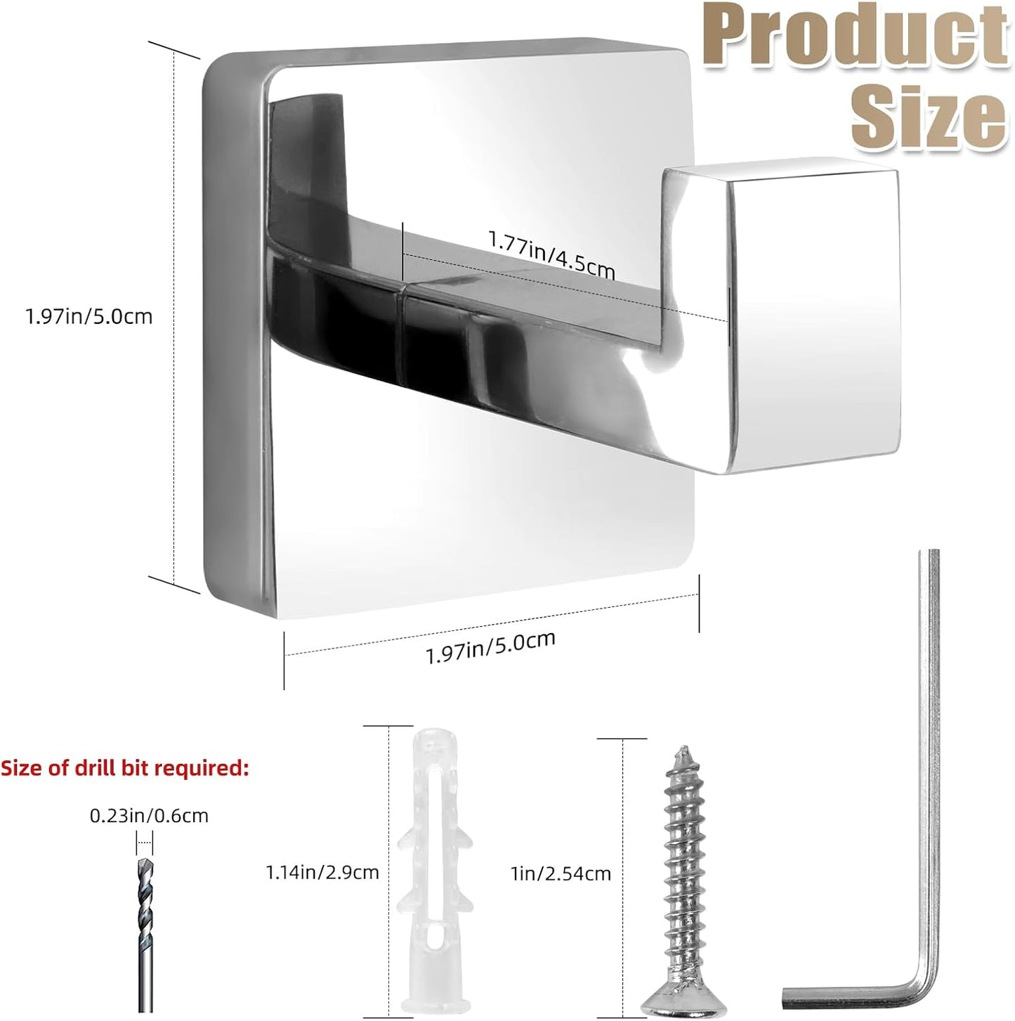 Towel Hooks for Bathrooms Robe Hook Coat Hook 4 Pack Polished Chrome Stainless Steel Heavy Duty Wall Mounted Square Hooks for Bathroom Kitchen Bedroom