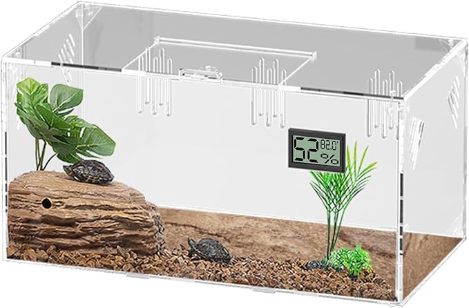 Acrylic Tarantula Enclosure, Reptile Terrarium Breeding Tank w/Temperature Hygrometer,Habitat Reptiles Feeding Box Isopod Terrarium Cage for Insect Lizard Home Office (Reptile-Tank-L(No Tray))