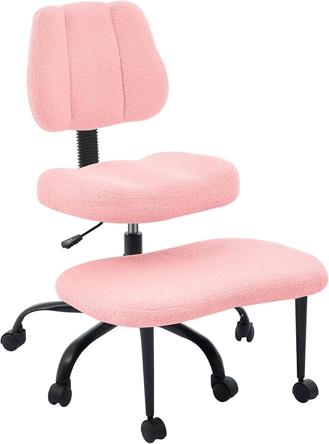 Criss Cross Legged Meditaion Chair,Exquisite Home Office Furniture,Ergonomic Kneeling with Lumbar Support and Adjustable Height Stool,for ADHD Adults,Teddy Fabric (Pink)
