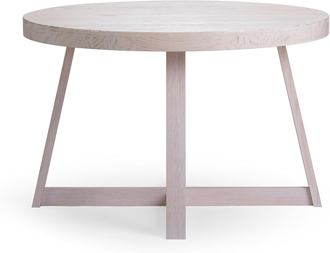 Plank+Beam Round Dining Table, 47 Inch Solid Wood Kitchen Table, Farmhouse Round Table for 4, Small Dinette Table, White Sand Wirebrush