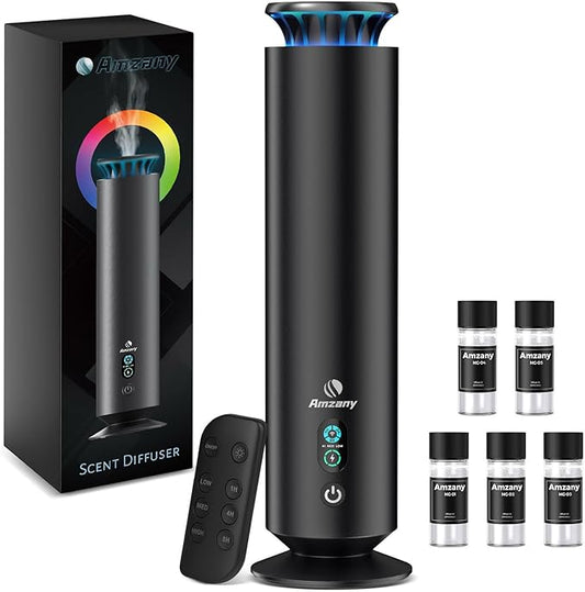 Waterless Scent Diffuser Kit, Scent Diffuser with 7 Lights and Breathing Lights Modes, Max coverage 2000 sq.ft.Home, Offices, Hotels and Spas Aromatherapy Diffuser Included 5 Scent Oils Remote Control