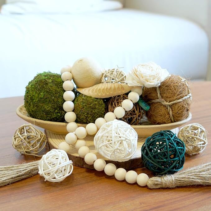 Qingbei Rina Green Moss Decorative Balls for Bowls, Assorted Wicker Rattan Balls Decorative Orbs Woven Spheres, Wedding Bowl Fillers for Home Decor