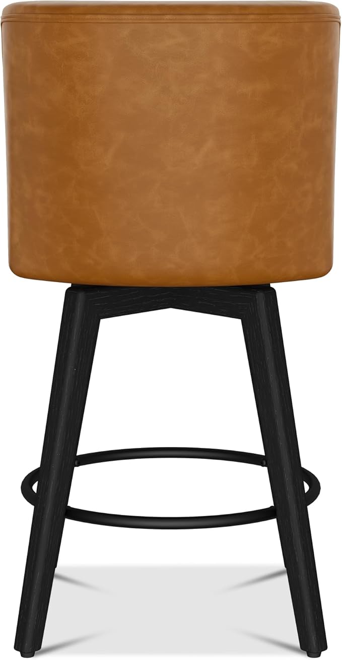Counter Height Bar Stools Set of 3, Modern Swivel Barstools with Back and Wood Legs, Faux Leather Upholstered Bar Chairs, 26" H Kitchen Counter Stools, Kitchen Island Home Bar, Whisky Brown