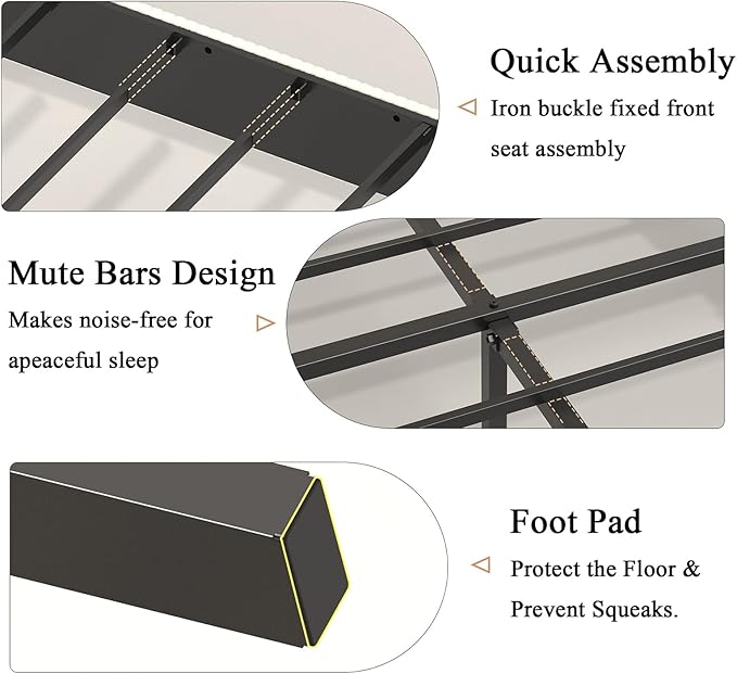 Upholstered Bed Frame Queen Size Beige Velvet Wingback Headboard with Charging Station Vertical Channel Tufted Platform Bed Metal Slats Foundation No Box Spring Needed, Easy Assembly