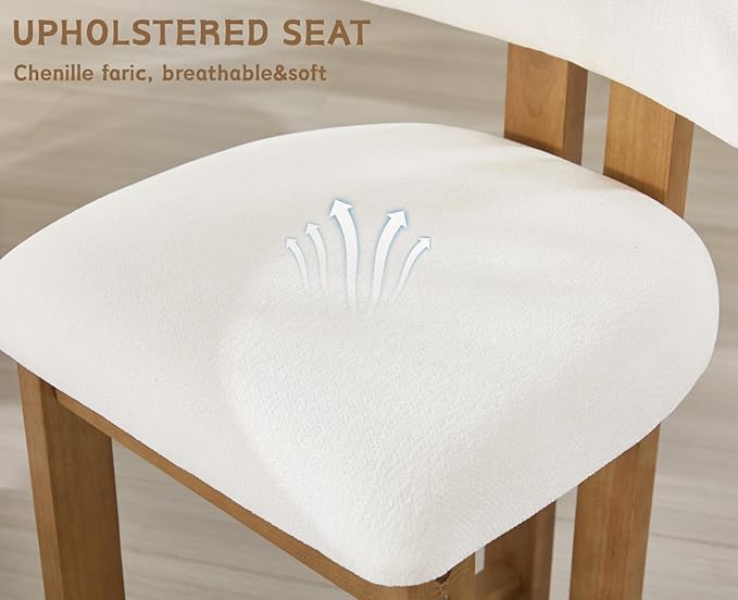 Upholstered Farmhouse Counter Height Bar Stools Set of 4 White Chenille Barstools with Back/Solid Wooden Legs, Modern Bar Chairs for Kitchen Island/Home Bar/Pub, 26 Inch