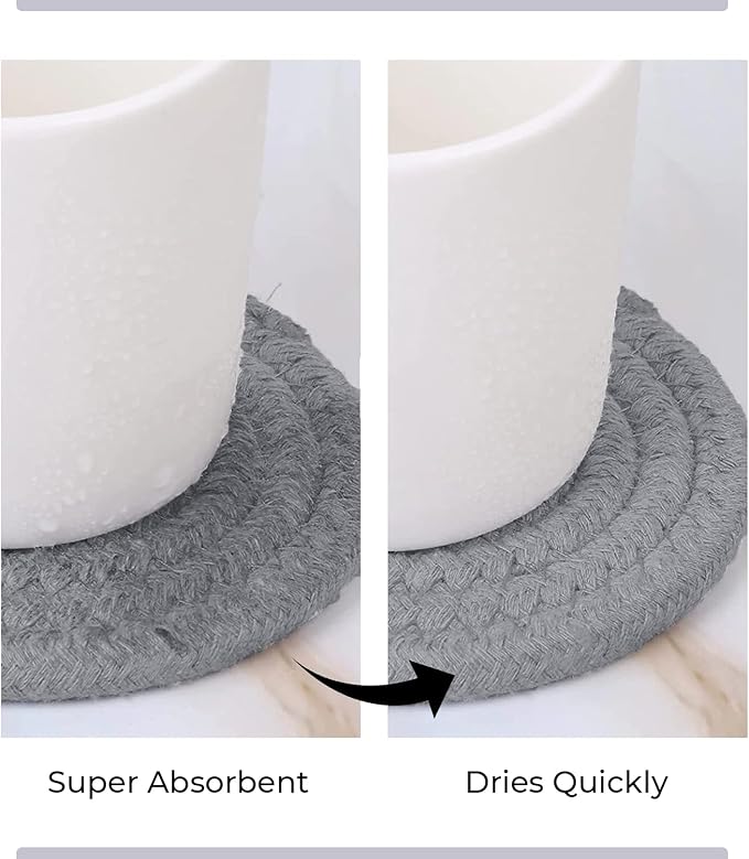 Cute Coaster Set of 6 Pcs, Super Absorbent Drink Coaster for Desk and Worktop Protection (Mix Grey, 4.3 Inches)