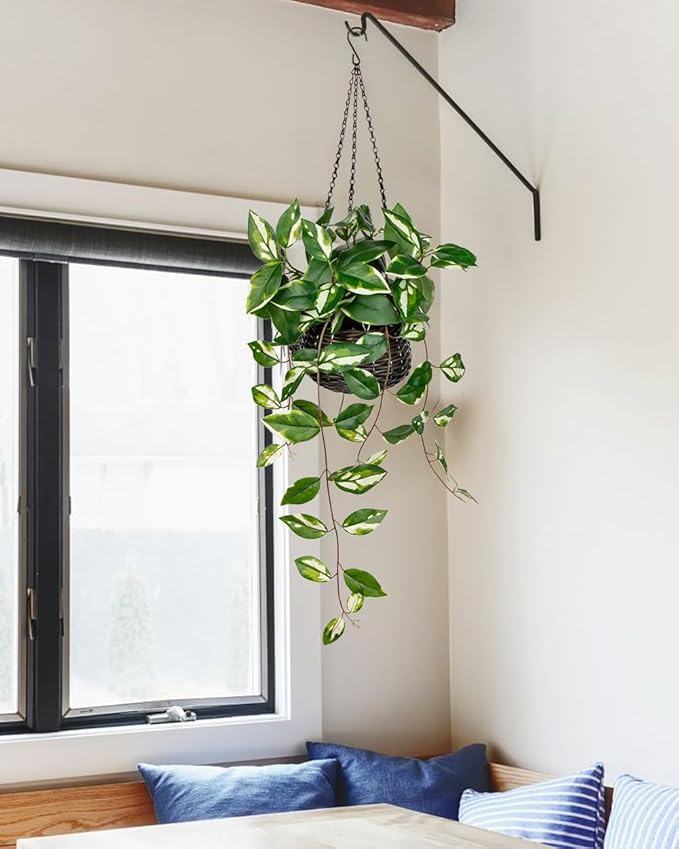 Oairse Artificial Hanging Plants Fake Hanging Plants with Pots Faux Golden Pothos N‘ Joy Potted Plant Wall Plant with Basket Pot for Wall Shelves Bedroom Bathroom Indoor Outdoor