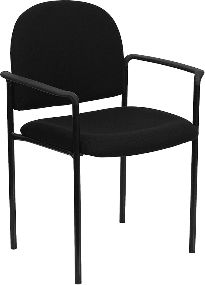 Flash Furniture Tiffany Side Reception Chair with Armrests, Stackable Fabric Waiting Room Chair for Commercial or Residential Use, Black