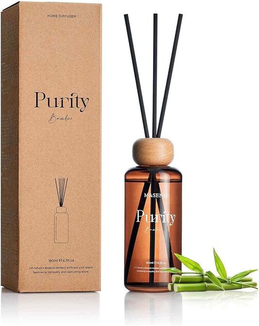M&SENSE Bamboo Reed Diffuser: 6.3 fl oz Non-Toxic Aroma Set with Sticks, Light & Subtle Fragrance, Long-Lasting Natural Essential Oil Gifts for Bedroom, Shelf Decor & Small Spaces