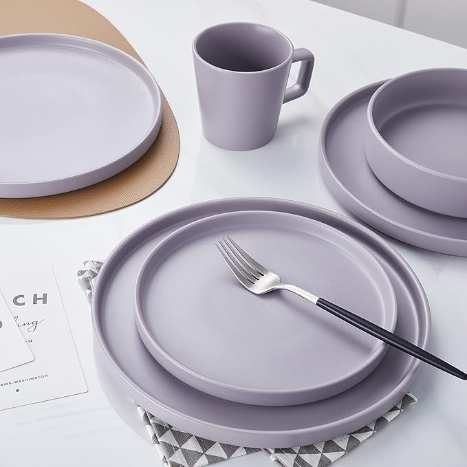 Stone Lain Cleo Stoneware 32-piece Round Dinnerware Set, Light Gray,Service For 8,Coupe - Celina