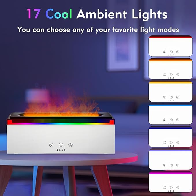 NEWYID Essential Oil Diffuser, Ultrasonic Full Touch Screen Flame Diffuser Humidifier with 17 LED Lights& 4 Timer Waterless Auto-Off, Aroma Diffuser for Large Room Home-White