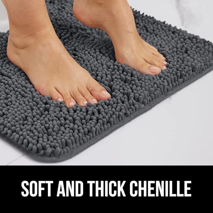 GORILLA GRIP Bath Rug Mat 48x17, Soft Absorbent Chenille, Quick Dry Microfiber Mats, Rubber Backing Washable Shower Floor Rugs, Bathmat Runner, US Designed Bathroom Home Decor Accessories Charcoal
