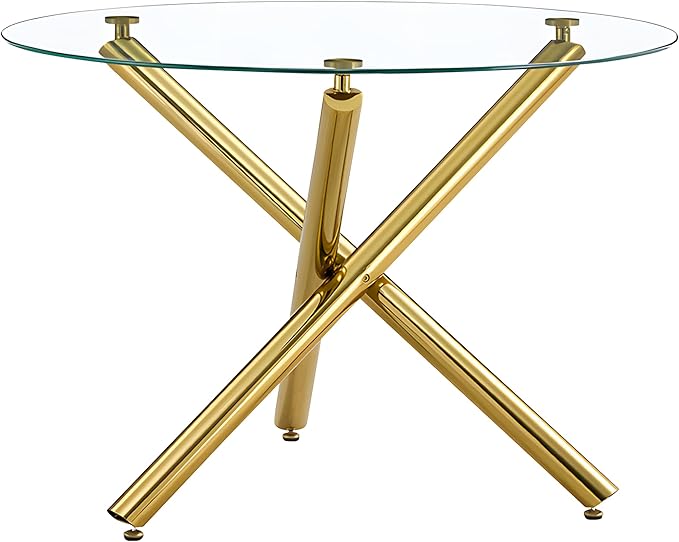 Kitchen Table Classic Dining Table for 4 Round Glass Dining Table 42" Kitchen & Dining Room Tables with Metal Legs and Glass Tabletop for Dining Room and Apartment, Gold