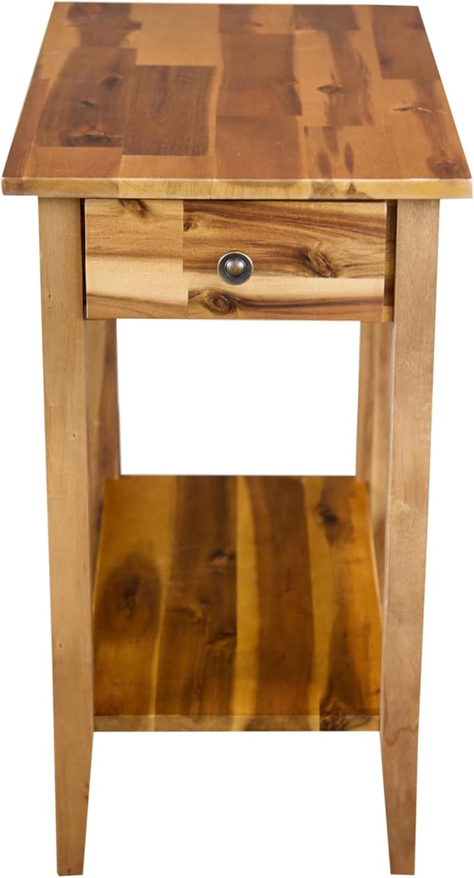 2-Tier Solid Acacia Recliner Table w/Drawer