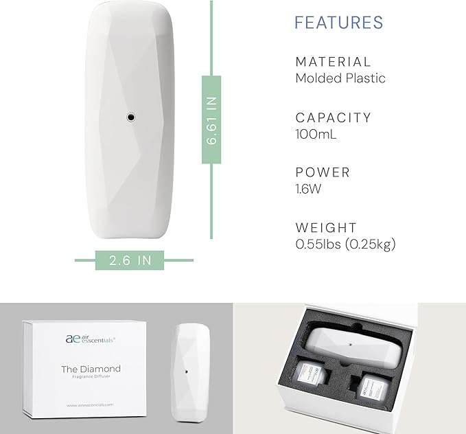 Air Esscentials The Diamond Gift Set, Smart Scent Air Machine Kit, Cold & Waterless Fragrance Oil Diffuser with 2 Signature Scents & Bluetooth Control, Herbal & Citrus Aromas, White