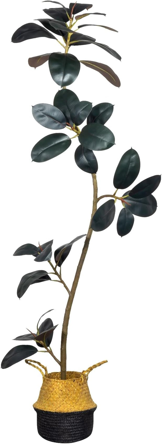 NCYP Artificial Rubber Tree Plant - 5.9ft Tall Faux Rubber Tree with Plastic Pot for Home, Living Room, Office Floor Decor - Large Indoor Fake Ficus Elastica Tree Potted
