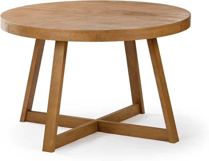 Plank+Beam Round Dining Table, 47 Inch Solid Wood Kitchen Table, Farmhouse Round Table for 4, Small Dinette Table, Pecan Wirebrush