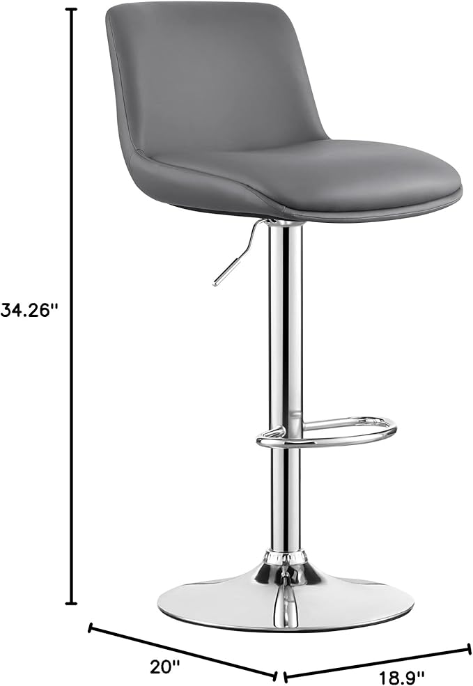 MINCETA Bar Stools,Modern Upholstered Swivel Stool with Back for Bar and Counter Height, Adjustable Height 24" to 34",Set of 3,PU in Dark Gray