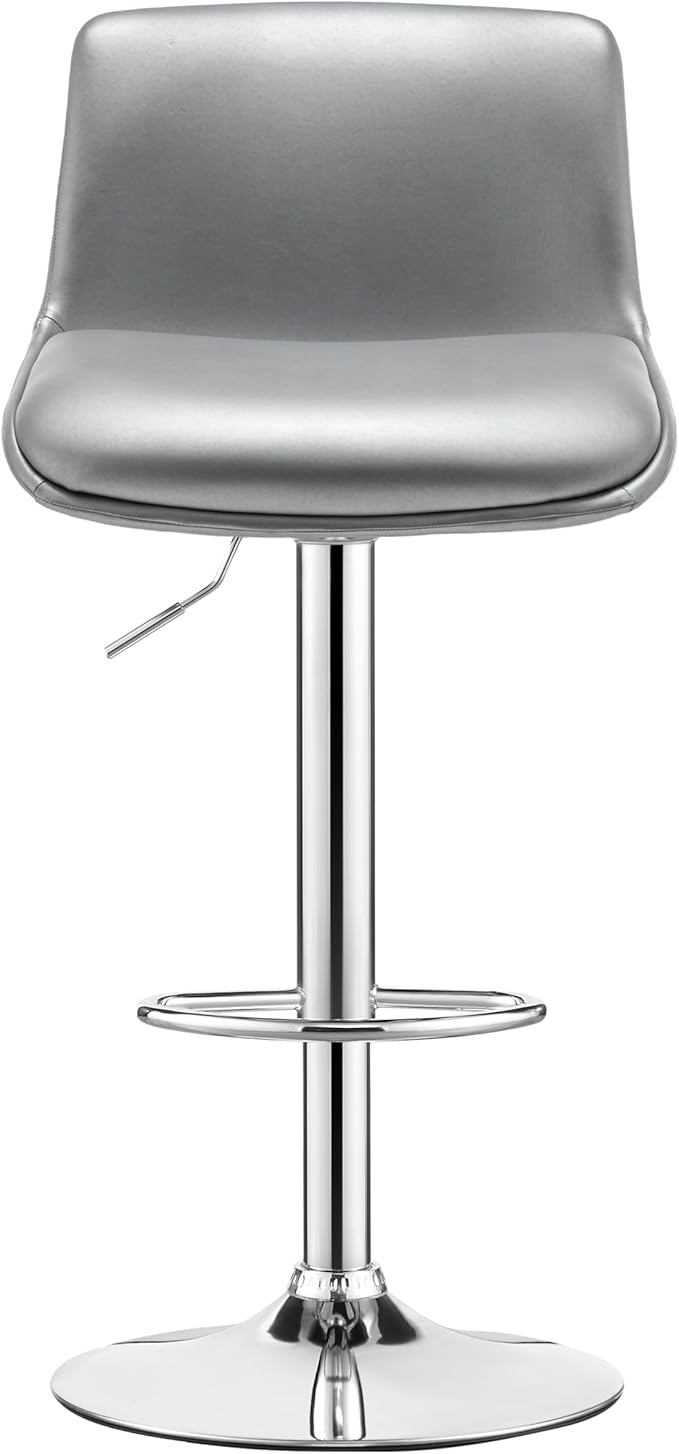 MINCETA Bar Stools,Modern Upholstered Swivel Stool with Back for Bar and Counter Height, Adjustable Height 24" to 34",1 Piece,PU in Sliver