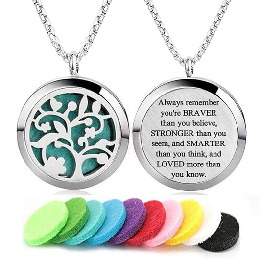 Aromatherapy Essential Oil Diffuser Necklace Stainless Steel lnspirational Locket Pendant(Tree of Life)