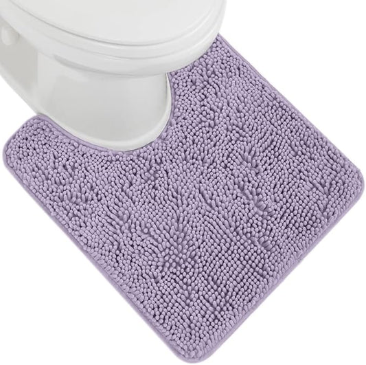 GORILLA GRIP Plush Absorbent Shaggy Chenille Bath Rug Mat for Oval Toilet Base with Rubber Backing, Machine Washable Rugs, Soft Microfiber Contour Mats for Toilets, Bathroom Decor, Lt Purple