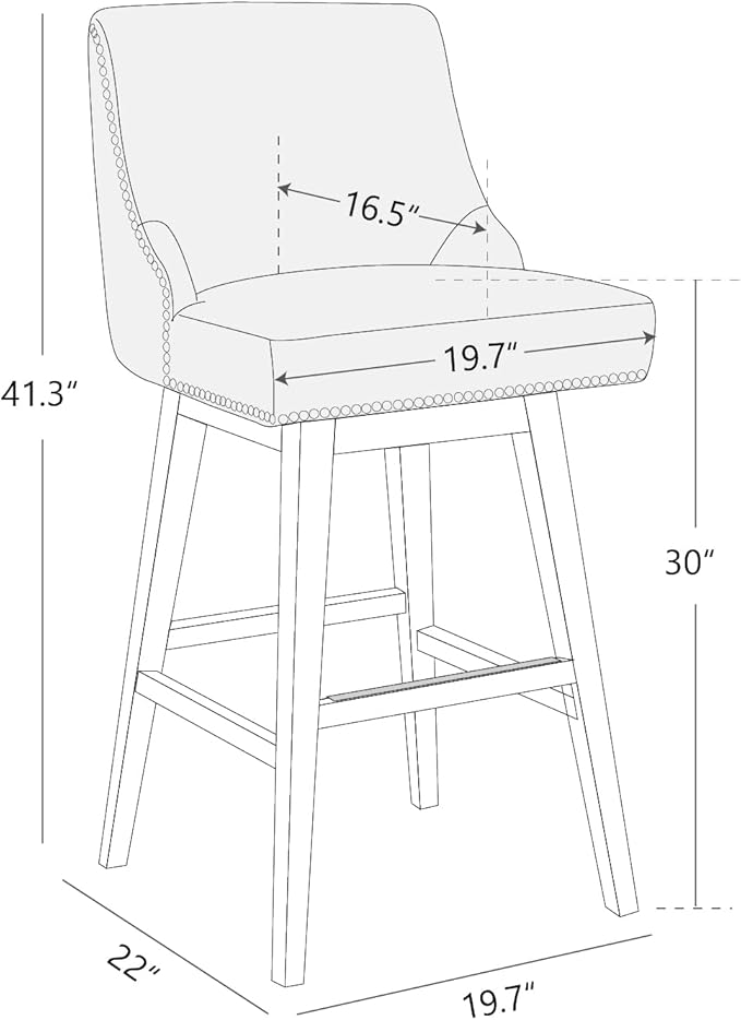 CHITA Counter Height Swivel Bar Stools Set of 2, FSC Certified Upholstered Counter Stools, Modern Swivel Barstools with Wood Legs for Kitchen Island, 30" Seat Height, Fabric in Ivory