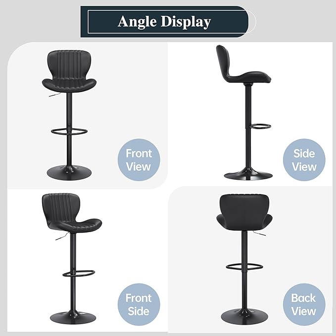 SUNLEI Adjustable Height Bar Stool, Swivel Bar Stools Set, Barstools Counter Height, bar stools Adjustable for Kitchen Counter, Island, Dining Room Black, Set of 2