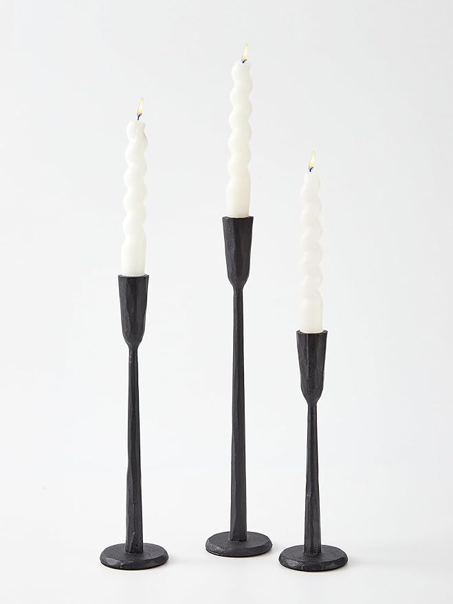 Black Iron Taper Candle Holder Set of 3, Heavy Wrought Iron Candlestick Holders Decorative Candle Stand, Vintage Candle Holder for Wedding, Dining, Home Decoration