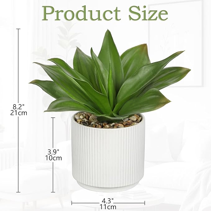 Hollyone Artificial Agave Plants Fake Succulent Agave Plant Potted in White Pot Succulents Aloe Plant for Desk Modern Office Living Room Table Shelf Home Indoor Outdoor Decor
