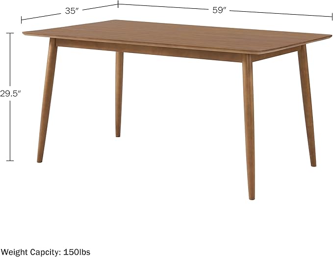 Alaterre Furniture Calais 59 Inch Mid Century Modern Dining Table for 4 - Rectangular Solid Wood Table with Minimalist Design - Mid Century Modern Furniture for Dining Room or Kitchen (Pecan Finish)
