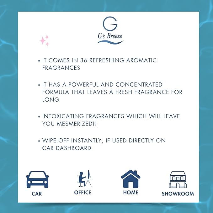 G's Breeze Breeze Blue Diffuser Oil Refill - Ocean Inspired Refreshing Scent, Long-Lasting Aroma - Notes of Sea Air, Soft Citrus & Florals - Instant Fresh Energy - Ideal for Home & Office - 60 ML