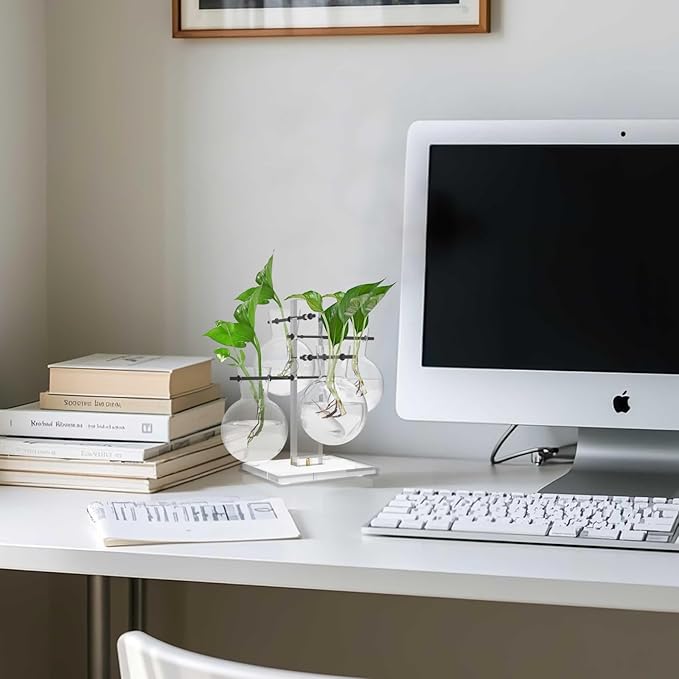 Plant Terrarium with Acrylic Stand Plant Propagation Station Air Planter 4 Bulb Glass Vase Metal Swivel Holder Plant Gift for Hydroponics Home Garden Office Decoration