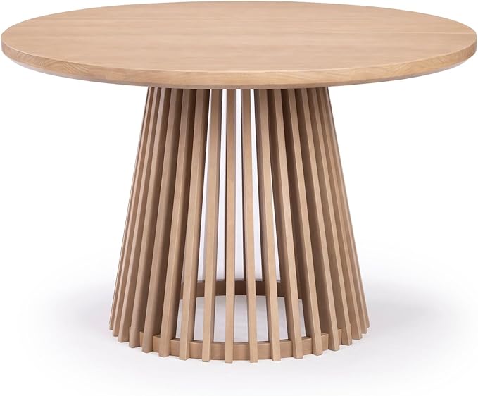 Plank+Beam Lido Round Dining Table, 47", Wooden, Pedestal, Minimalist Kitchen Table for 4 for Dining Room, Blonde