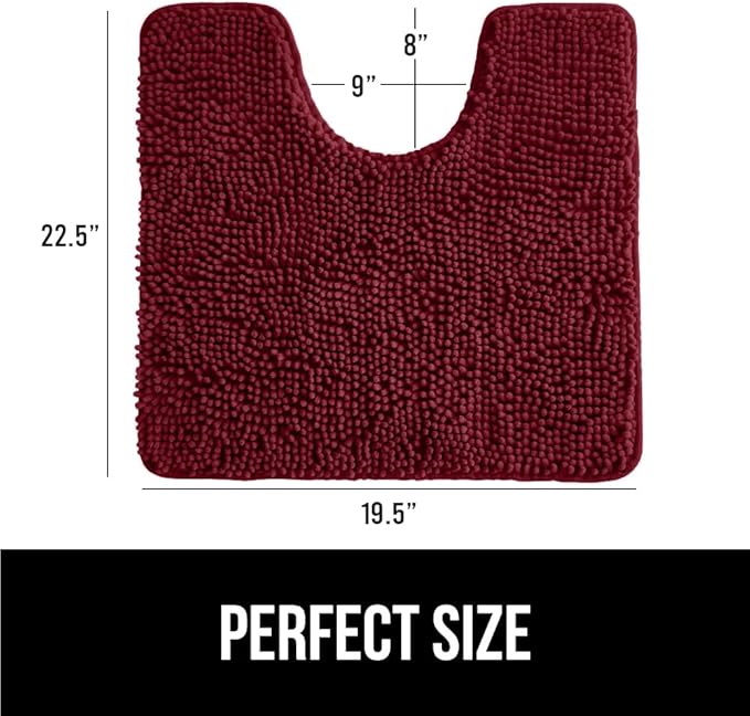 GORILLA GRIP Plush Absorbent Shaggy Chenille Bath Rug Mat for Oval Toilet Base with Rubber Backing, Machine Washable Rugs, Soft Microfiber Contour Mats for Toilets, Bathroom Decor, Burgundy