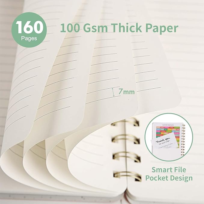 Lined Spiral Notebook College Ruled A5 Journal Book for Note Taking, 160 Pages Writing Journal for Office and Home School Supplies 5.75 x 8.125 inch - MintGreen