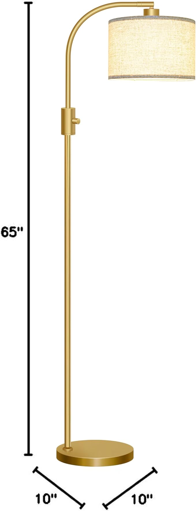 Nintiue Upgraded Modern Arc Dimmable Tall Standing Floor Lamp with Linen Shade, 1200 Lumens LED Bulb Included, for Living & Reading Room, Bedroom, Office & Nursery, Gold